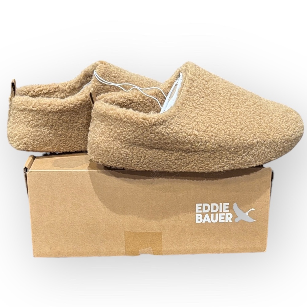 Size 11- Eddie Bauer Men's Cozy Faux Shearling Slippers Tan